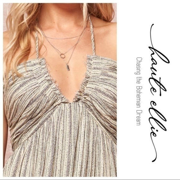 Rough Life-Gray Ivory Boho Halter Raw Edge Maxi Dress - Picture 9 of 13